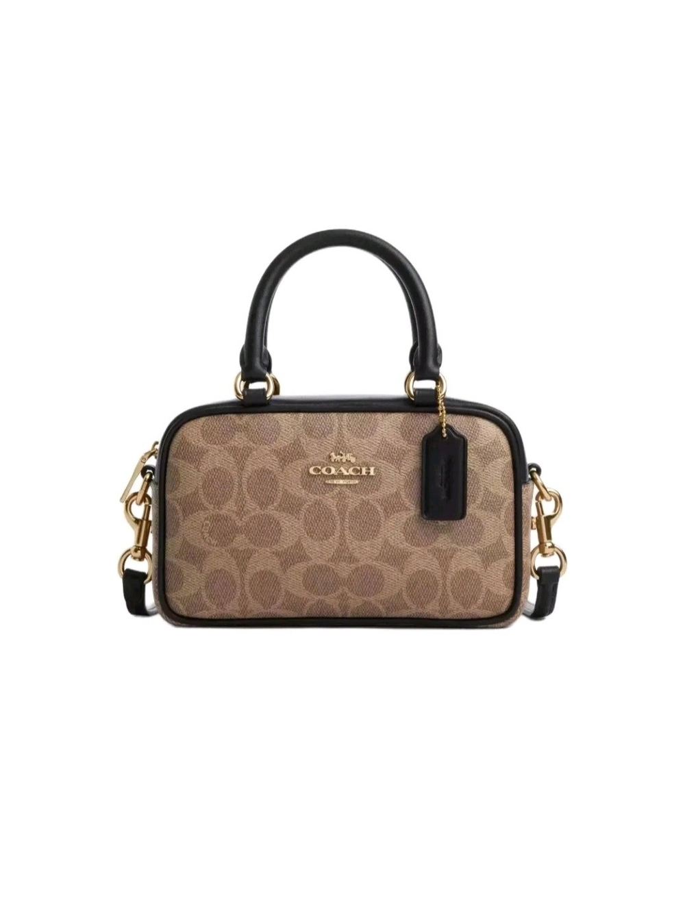 Coach Tan Signature Canvas Mini Satchel with Black Trim